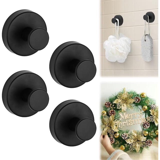 Ganchos Ventosa De Succión Colgador Toalla Baño Cocina Pared Sin Taladro Para Ventanas Baño Puertas De Cristal Paredes Gancho Con Ventosa (4, Negro)