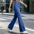 thumbnail image 5 of Flare Jeans for Women Solid Color Stretch Denim Flared Pants Elastic Waistband Multi Pocket Styling Casual High Rise Slimming Straight Denim Pants, 5 of 10