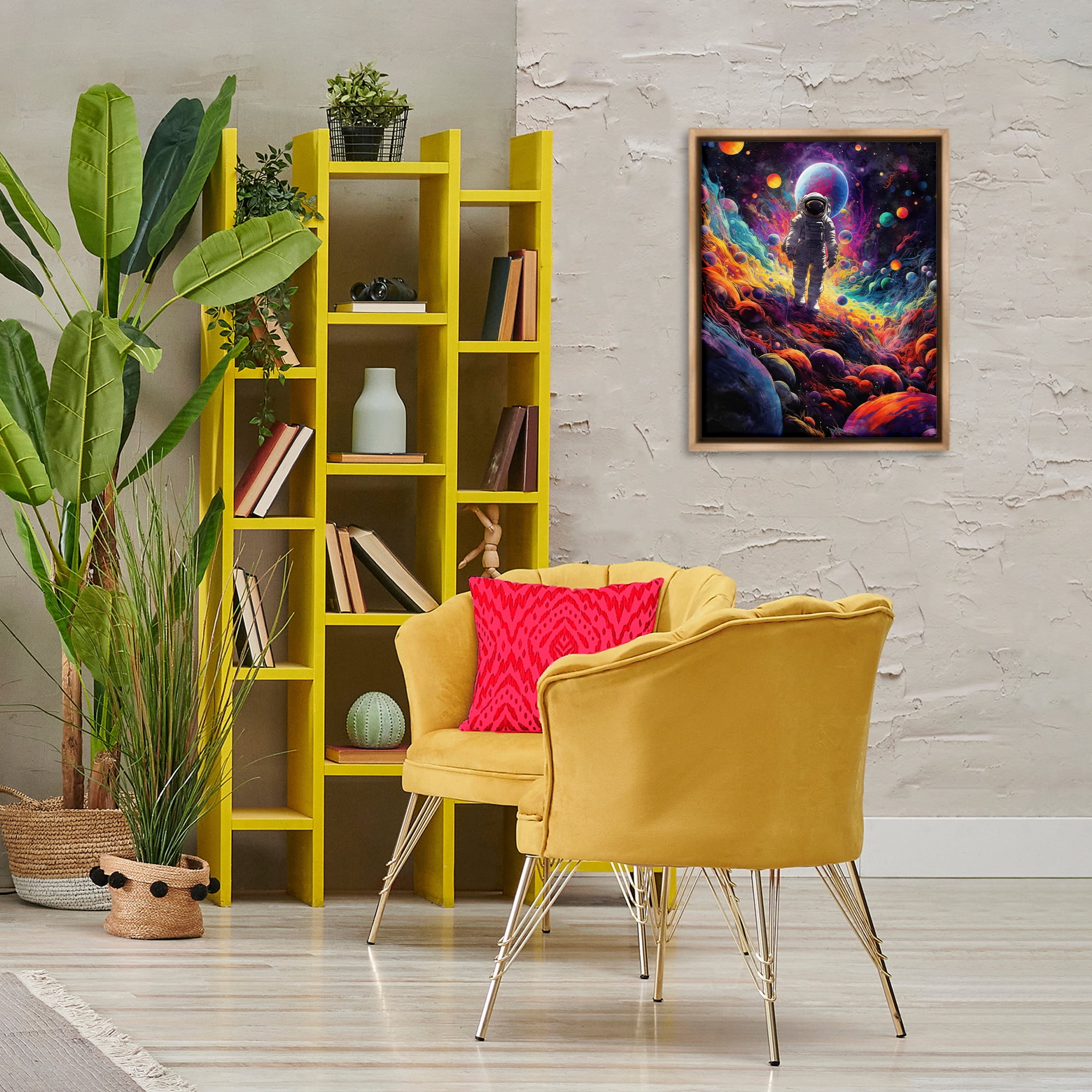 Stupell Industries Stepping on Space Terrain Astrology & Stars Painting Brown Floater Framed Canvas Art Print Wall Art, 17 x 21