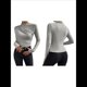 thumbnail image 3 of Camiseta Informal de Larga con Cuello Alto y Fruncido para Mujer, Corte Entallado y Color Liso Gris M, 3 of 7