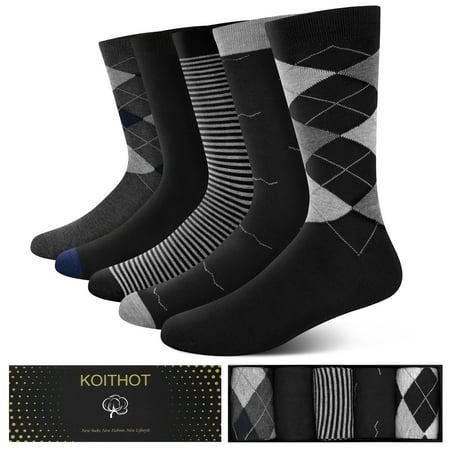 KOITHOT 5 Pairs Men Dress Socks, Lightweight Classic Crew Scocks for Men Size 10-13