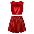 thumbnail image 2 of YEAHDOR Kids Girls Shiny Metallic 2Pcs Dance Suit Cropped Tank Top with A-Line Pleated Skirt Dance Set Performance Costume, 2 of 7