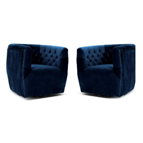 Home Square 2 Piece Swivel Velvet Accent Chair Set in Navy Blue