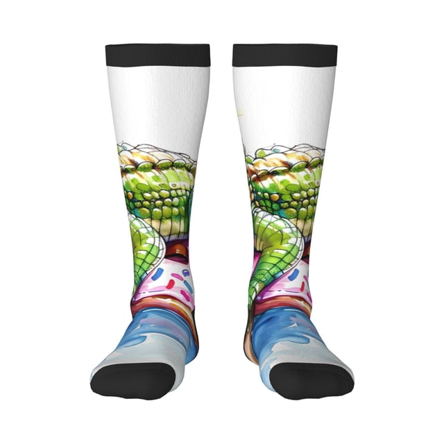 Wukai Chaussettes Longues en Forme de Beignet Alligator pour Bas de Couleur Contrastée, Entraînement Physique Sportif, Unisexe