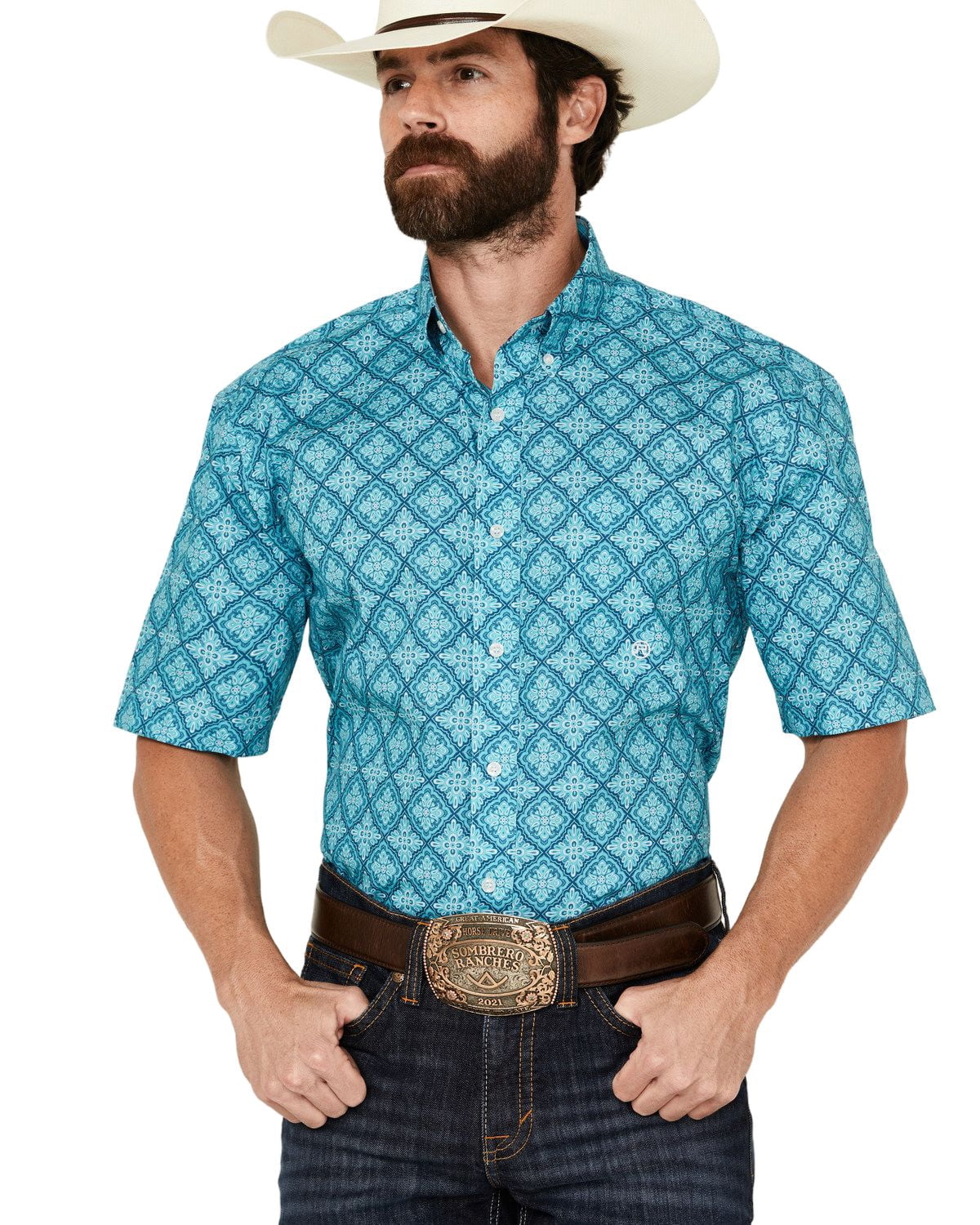 Roper Men's Western Shirt - Short Sleeve, USA Flag Design, 100% Cotton, Snap Closure, Blue, Size 2XL - View #8