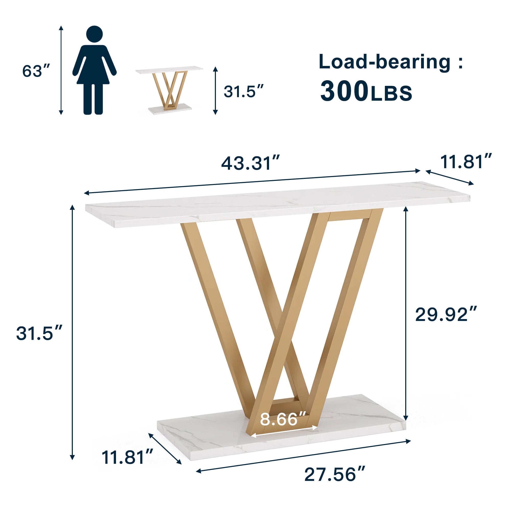 Demi Bonn 43" Console Table,dustrial Entryway Hallway Table for Hallway, Entrance, Living Room, Bedroom, White