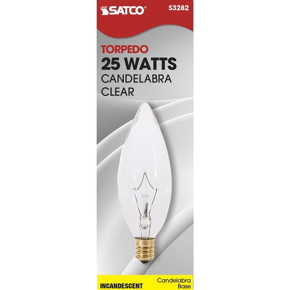 Satco S3282 BA9.5 Incandescent Light Bulbs 25W 120V 2700K E12 Candelabra Base Dimmable (25 Pack)