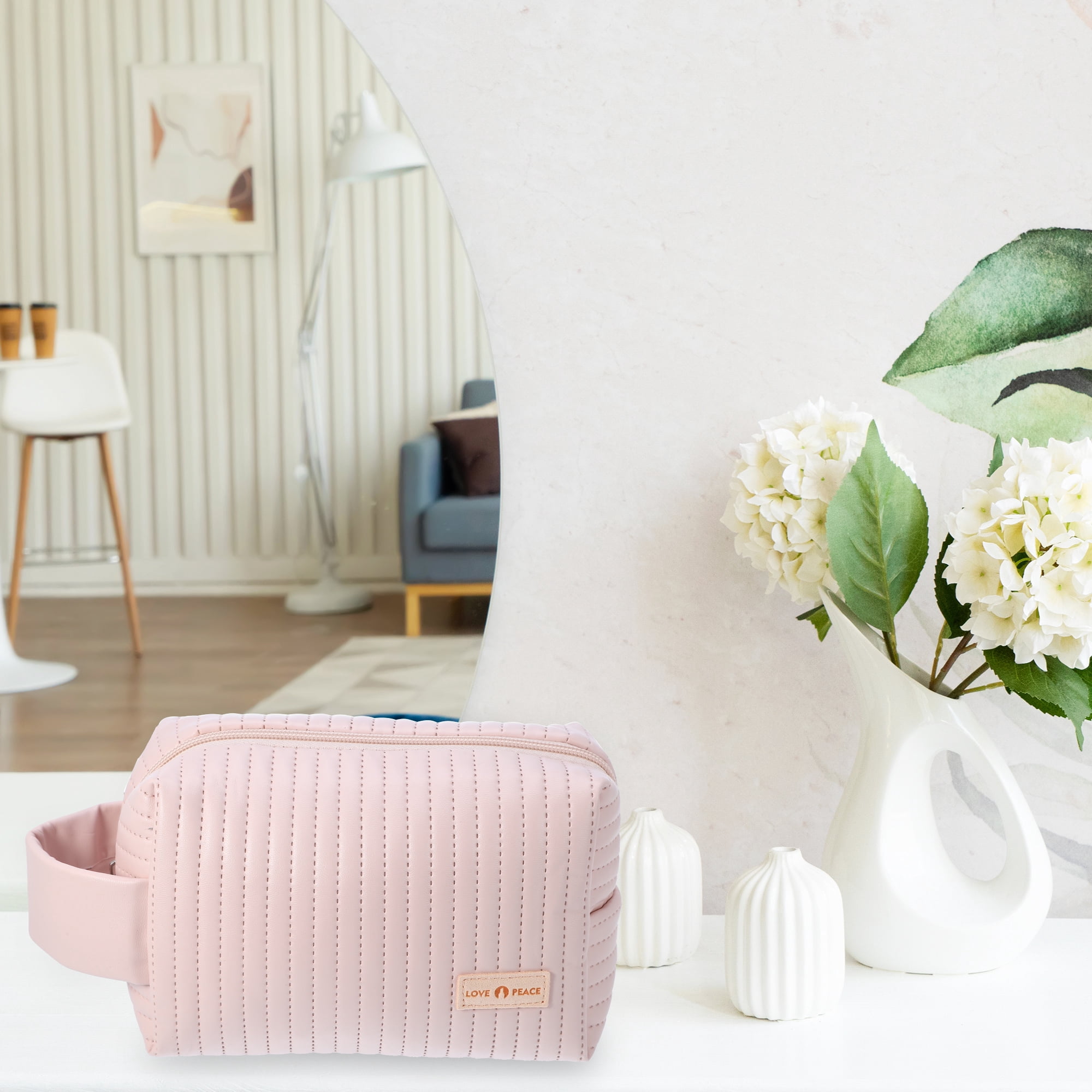 Unique Bargains Floral Makeup Bag Zipper Flower Cosmetic Pouch Pink
