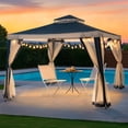 thumbnail image 4 of Sunjoy 10’ x 10’ Outdoor Patio Gazebo, Backyard Modern 2-Tier Steel Frame Soft Top Gazebo with Mesh Netting - Navy Blue & White, 4 of 15