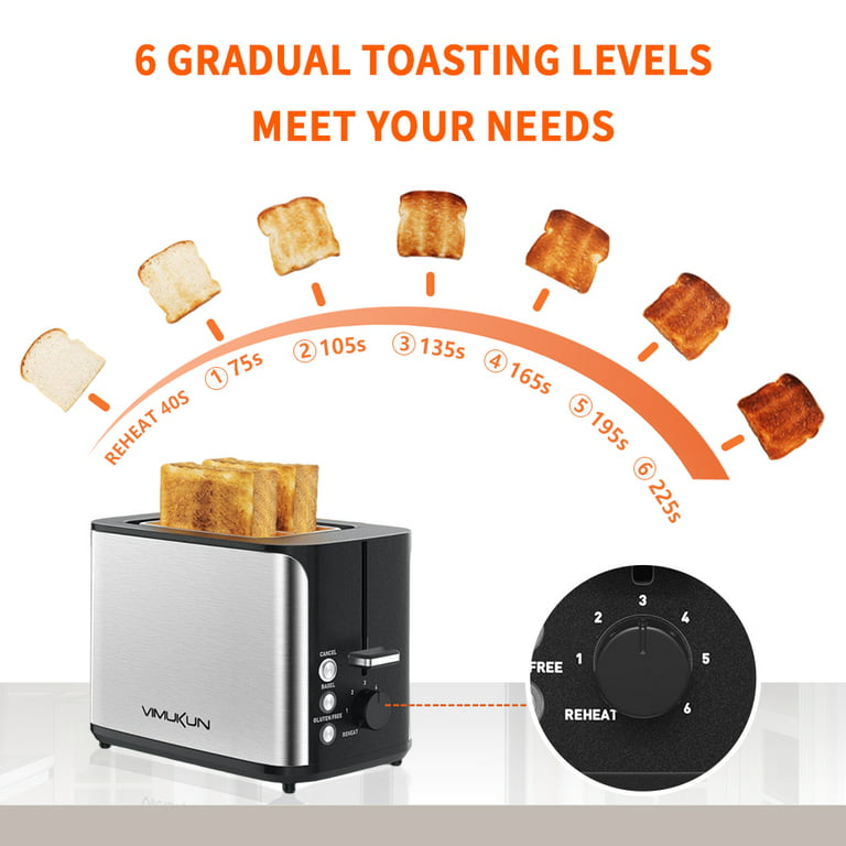 Dear Morning Toaster 2 Slice with 2 Wide Slots 7 Shade Settings and  Removable Crumb Tray Black Bread Toaster