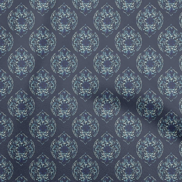 oneOone Rayon Blue Fabric Asian Batik Ogee Craft Projects Decor Fabric Printed By The Yard 56 Inch Wide