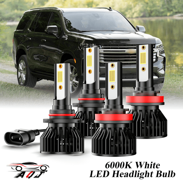 Compatible con Juego de Lámparas Alta/Baja Chevy Tahoe 2007-2020 2021 2022 - 4 Unidades, 10,000LM 6500K Blanco Frío, Bombillas 500% Ultraluminosas, Plug & Play