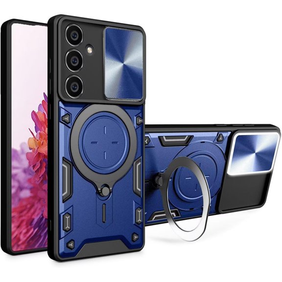 Case for Galaxy A26 5G,Military Grade Flashing [Built-in Kickstand] Magnetic Rotate Ring Holder Heavy Duty TPU PC Shockproof Protect Phone Case for Samsung Galaxy A26 5G (Blue)