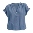 thumbnail image 7 of NMMUED Linen Tops for Women Summer Ruffle Top Short Sleeve Womens Summer Gauze Tops 2026 Vacation Beach Outfits Trendy V Neck Summer Clothes for Women Navy L, 7 of 7