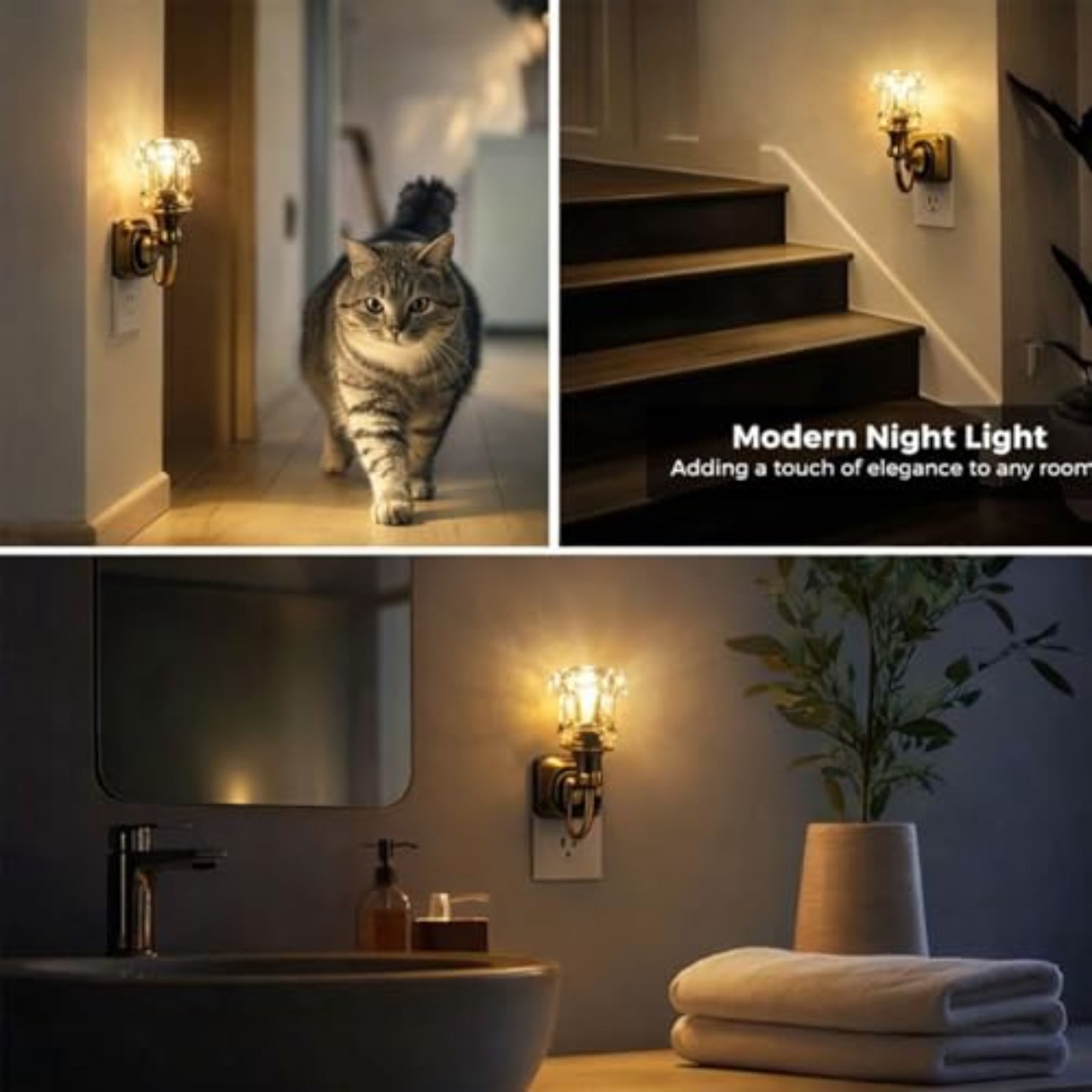 Night Lights Plug into Wall, Dimmable Night Light Pulg in, Diamond Automatic Night Lights with Auto Light Sensor, Adjustable Brightness 3000K LED Night Light, for Bedroom Hallway,5.9*6.7 In.