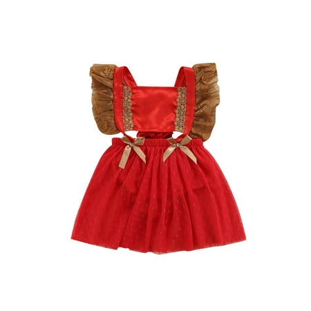 

Sunisery Christmas Infant Baby Girls Fly Sleeve Romper Dress Sleeveless Lace Backless Jumpsuit Tutu Skirt Red 18-24 Months