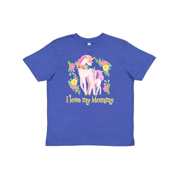 Inktastic I Love My Mommy Unicorn with Pink and Yellow Flowers Youth T-Shirt