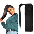 thumbnail image 1 of Extensión de cola de caballo de cabello humano de 16.0 in, 2.59 oz #1B, color negro natural, 100% cabello humano Remy, envuelto alrededor de cola de caballo larga, extensiones de cabello con clip rect, 1 of 1