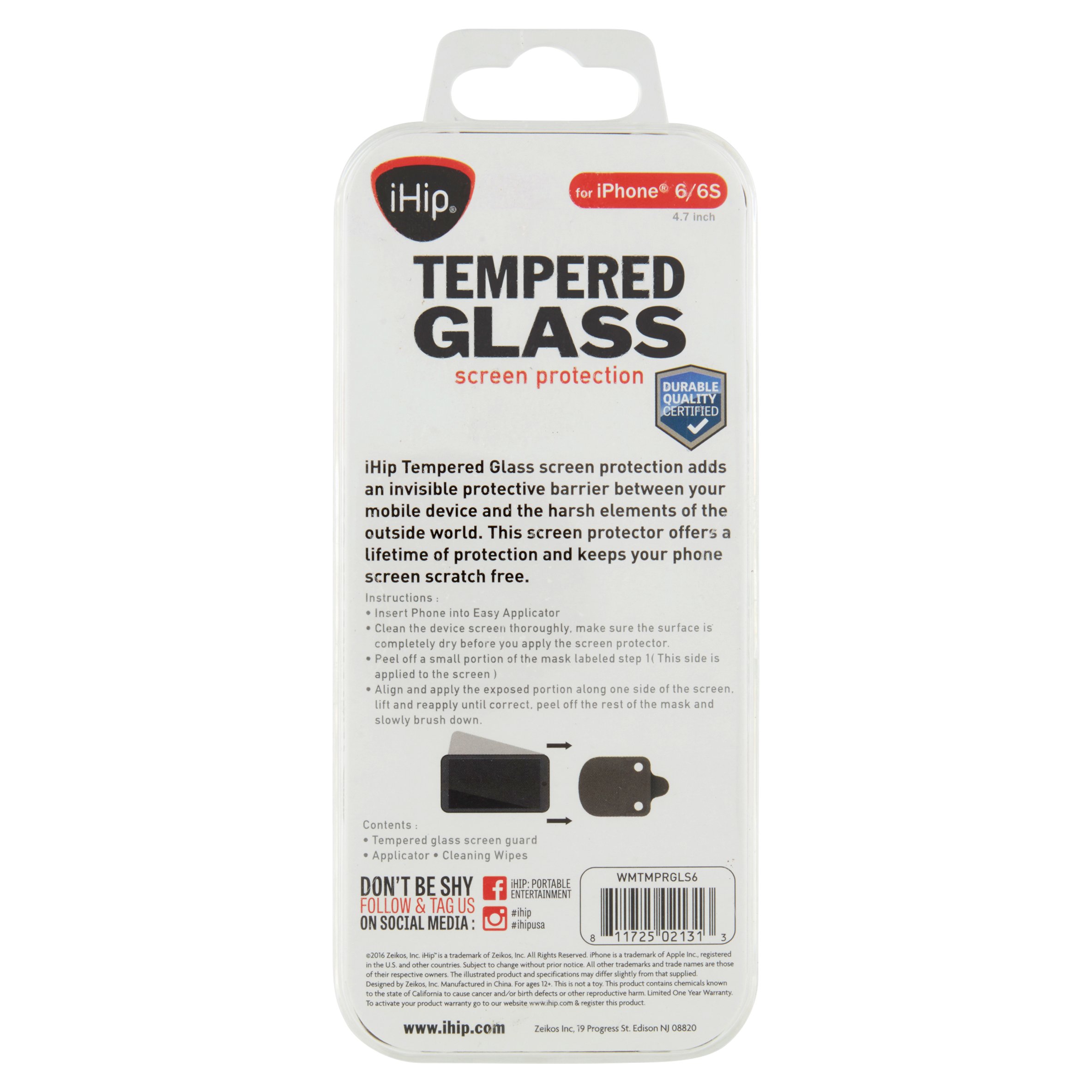 iHip Tempered Glass HD Screen Protector Shatter and Scratch Resistant - iPhone 6/6s/7