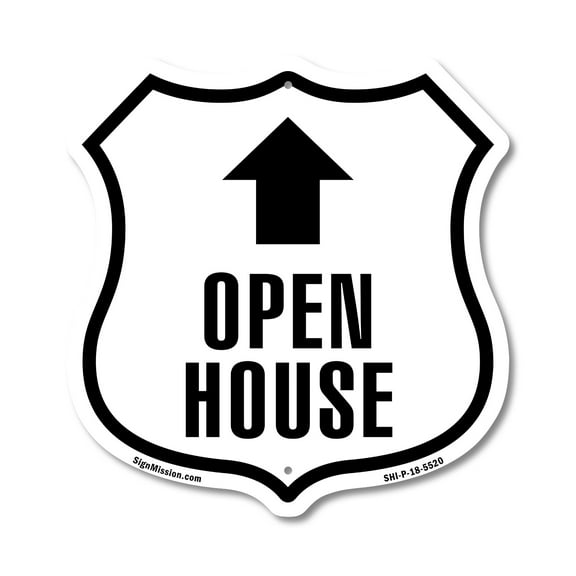 Open House Up 12 inch X 12 inch Shield-Shaped Rust-Free Aluminum Metal Sign Weather Resistant Made in the USA
