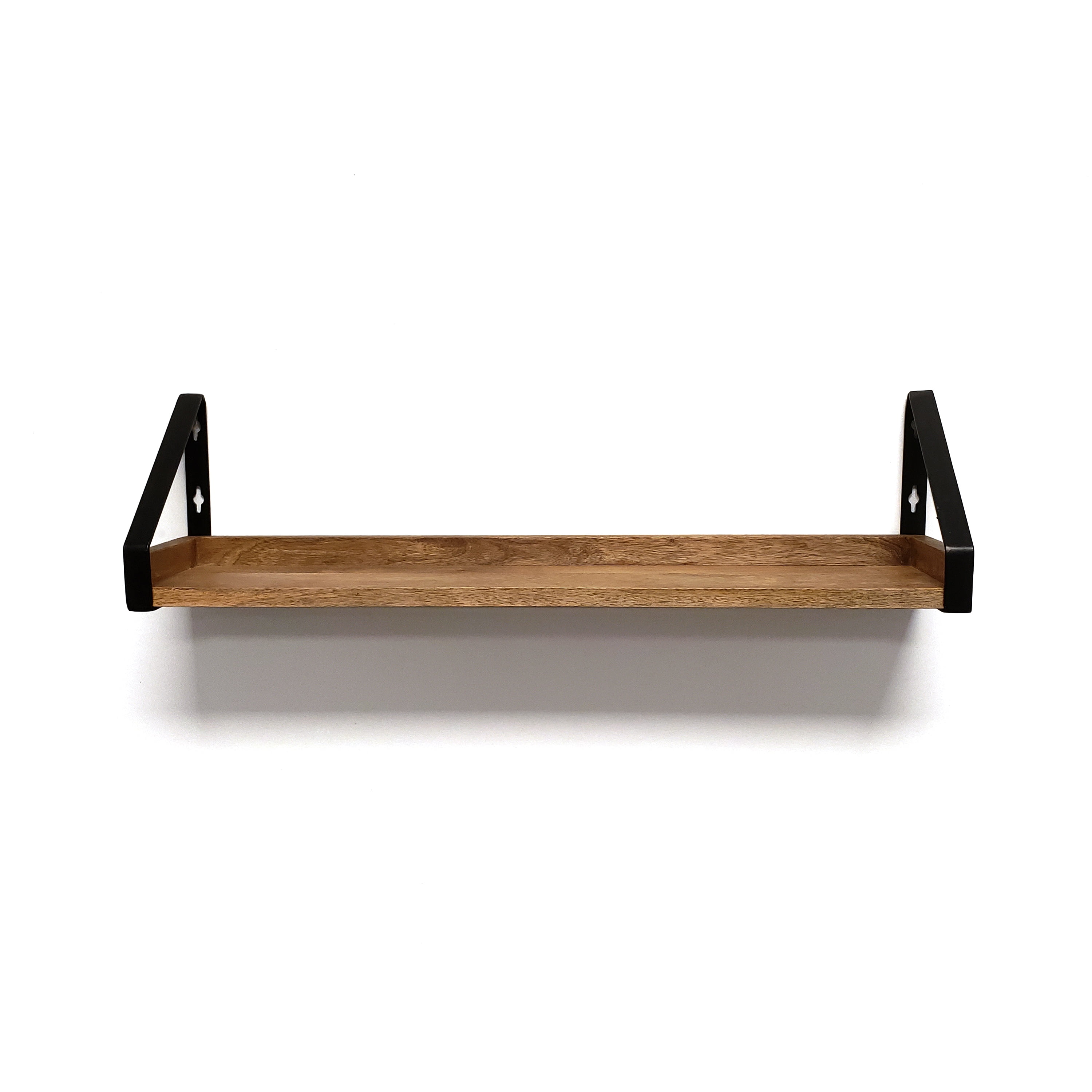 InPlace 24Wx5Dx6H Mango Wood Rustic Black Iron Bracket Ledge Wall Shelf , Color Mango