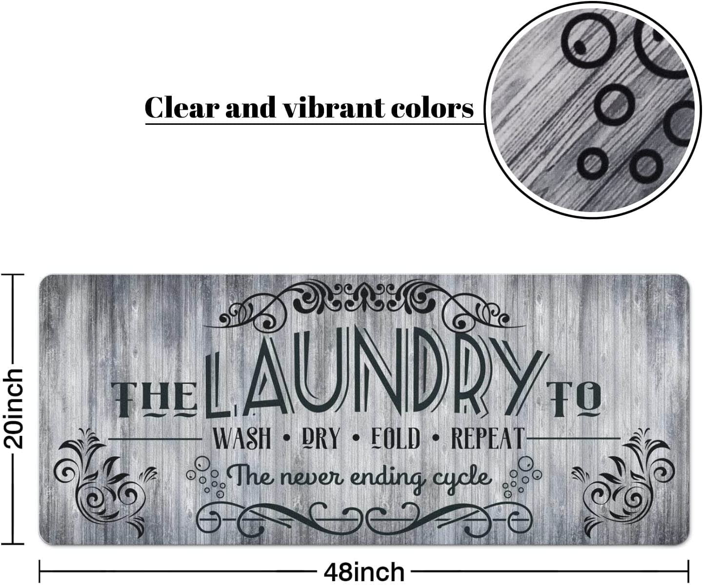 Laundry Room Rug Runner, Laundry Room Rug Gray, No Slip Laundry Room Mats Rubber Area Rug for Laundry Room Kitchen Bathroom, Farmhouse Laundry Room Decor and Accessories, Laundry Room Mats for Floor