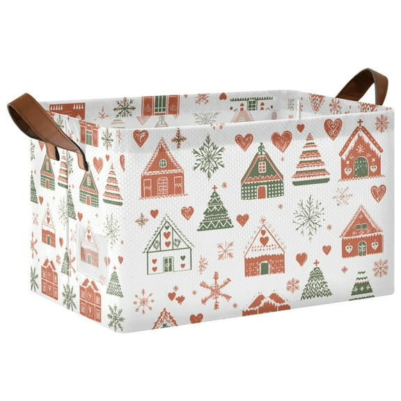 Yayeee Foldable Storage Basket for Shelves with Handles Waterproof Cloth Bins, Red Nordic Christmas