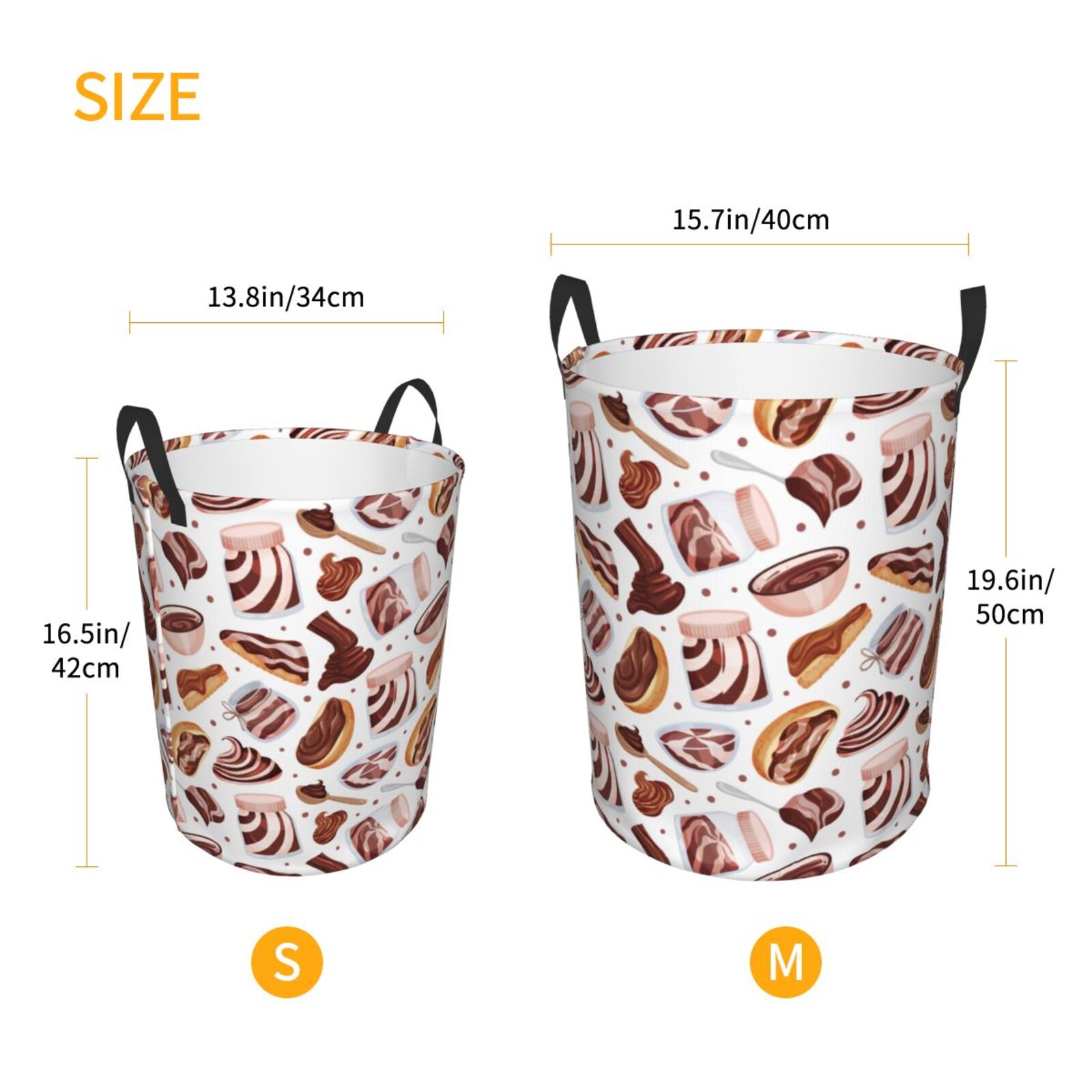 Large Laundry Basket with Handles - Chocolate Cream Bread Print Kids Baby Dirty Clothes Laundry Hamper for Bedroom Aesthetic