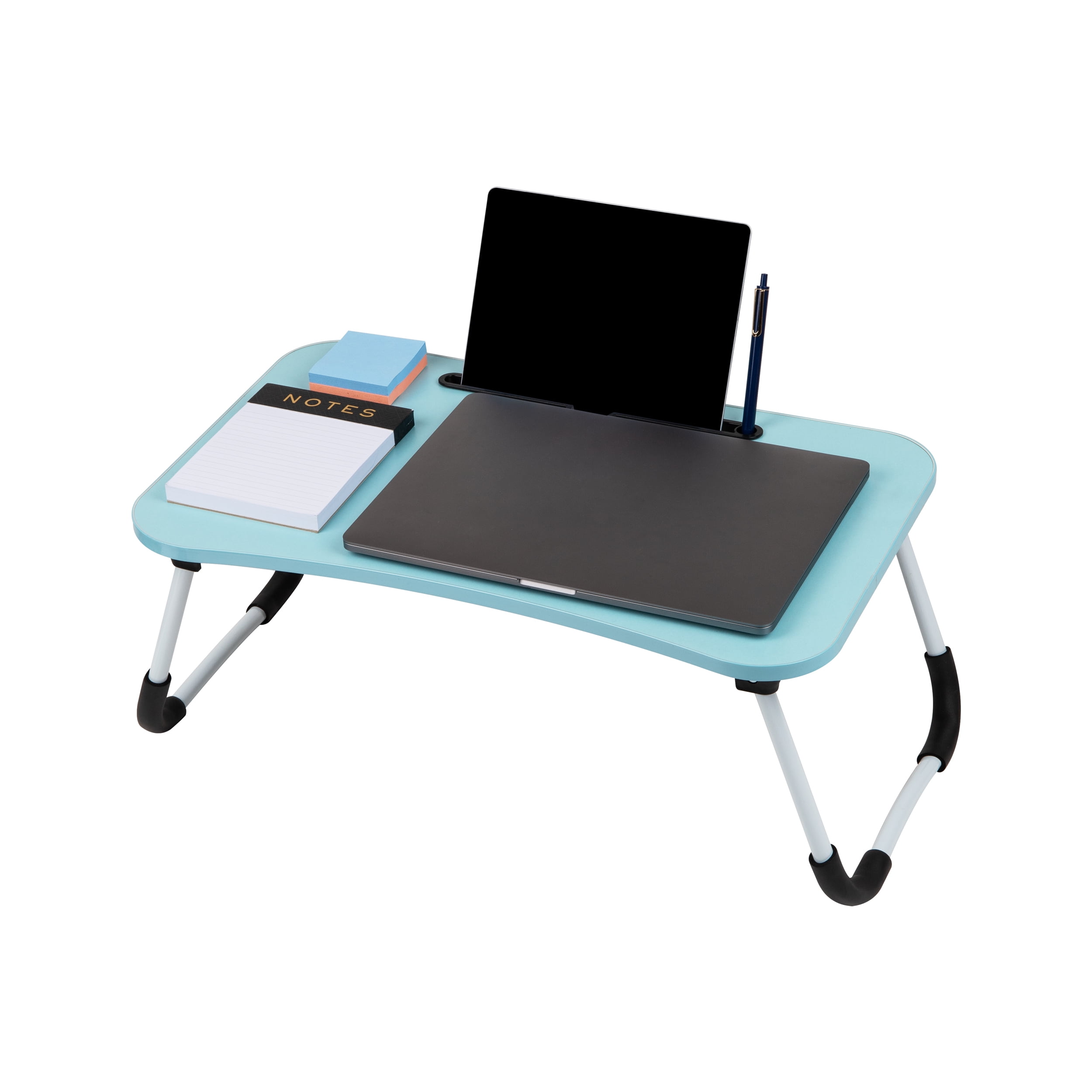Mind Reader Foldable Bed Tray, Lap Desk with Fold-Up Legs, Freestanding Portable Table for Laptop, Tablet, Reading, Blue