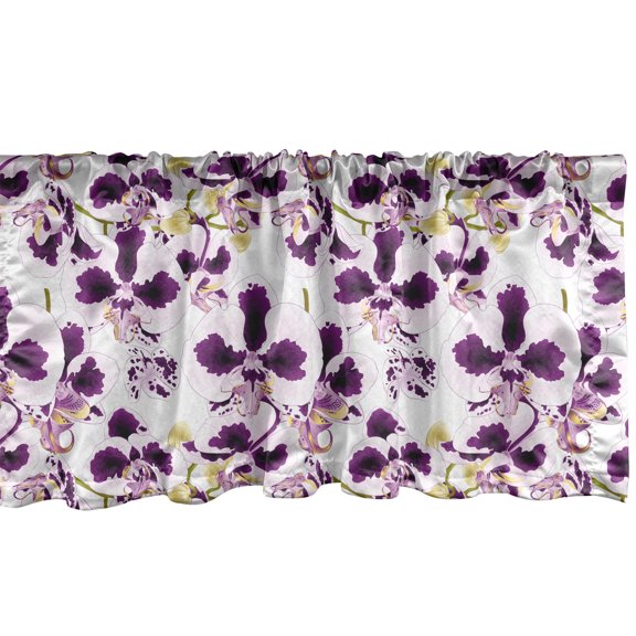 Ambesonne Floral Valance Pack of 2, Phalaenopsis Orchid Flowers, 54"X18", Dark Purple White Khaki