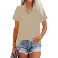 thumbnail image 1 of Gvmfive Women V Neck Solid Casual Tops Short Sleeve Zipper Blouse, 1 of 4
