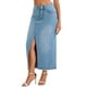 thumbnail image 4 of Falda de mezclilla de mujer Inspire Chic, de cintura alta, con abertura frontal, dobladillo sin terminar, falda maxi lavada con bolsillos, falda de jeans L azul claro, 4 of 6