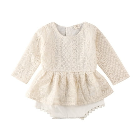 

Canrulo Baby Girls Long Sleeve/Sleeveless Romper Lace Backless Jumpsuit Beige 12-18 Months