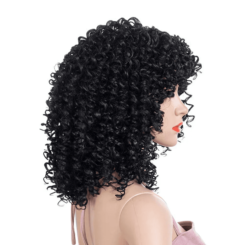 DOPI Human Hair Wigs For Women Black Color Natural Lace Hair Natural Black Synthetic Wig Fashion Short Bob Wavy Sexy Women