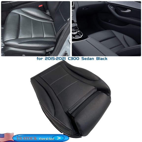 FENGXIH Driver Bottom Leather Seat Cover Compatible for Mercedes-Benz C300 2015-2021 Sedan Black