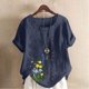 thumbnail image 1 of TaTaai Casual Printed Button Blouse, Women's Short Sleeve Linen Feel T-Shirt, Comfortable Top for All Seasons Gift, 1 of 4