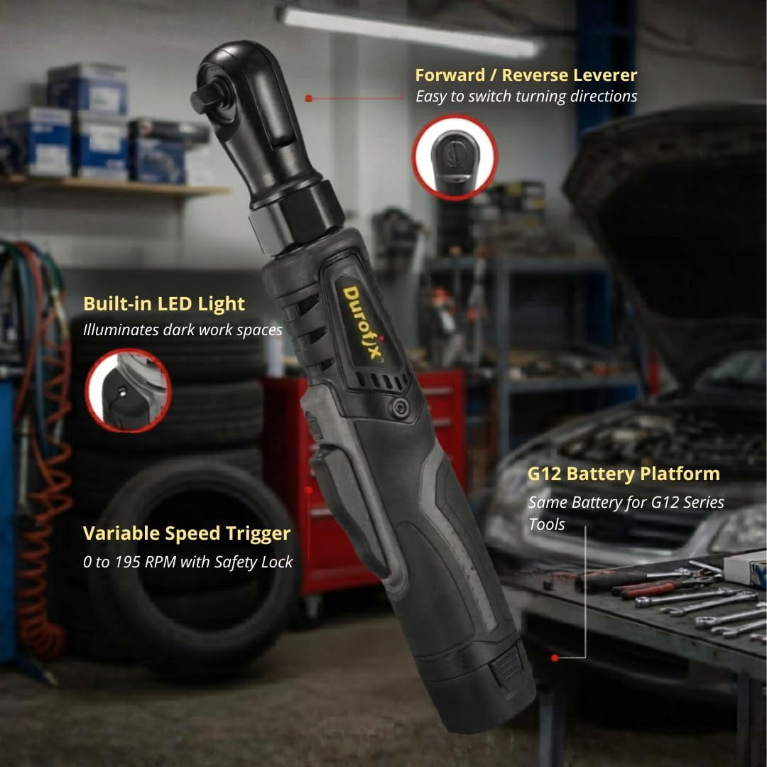 Durofix RW1210-32 G12 Series 12V Cordless Li-ion 3/8" 65 ft-lbs. Brushless Ratchet Wrench Tool Kit with 2 Batteries