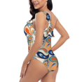 thumbnail image 4 of Zufioo Fashionable Paisley Print One-shoulder Ruffled One-piece Swimsuit, High Elastic Integrated Removable Chest Pad Swimsuit Suitable for Beach, Pool and Vacation-XX-Large, 4 of 6