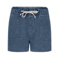 thumbnail image 3 of Pantalones cortos de mezclilla for mujer de talle alto con cordón elástico en la cintura elástica de moda Jorts de mezclilla pantalones cortos de verano, 3 of 7