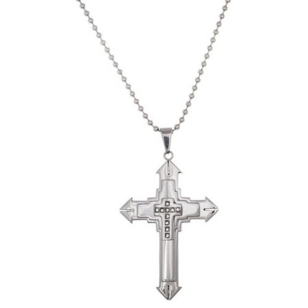 Men's Triple Layered Stainless Steel Cross Pendant, 24"