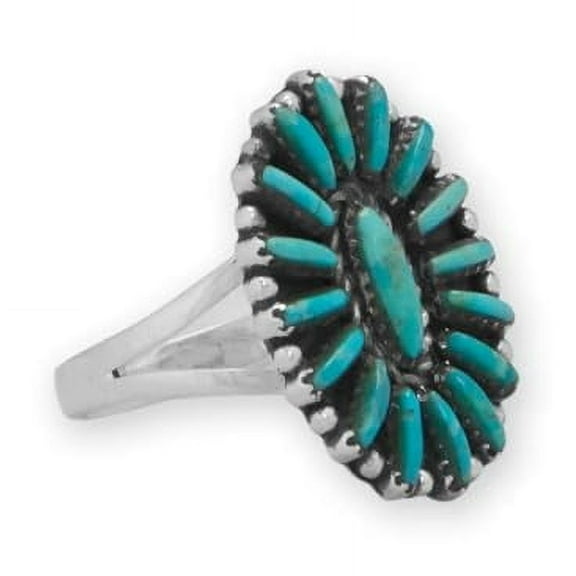 AzureBella Jewelry Kingman Turquoise Flower Design Ring Sterling Silver - Handmade (8)