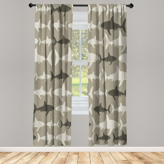 Ambesonne Sea Animals Curtains, Monochrome Shark Art, Pair of 28"x63", Dark Tan