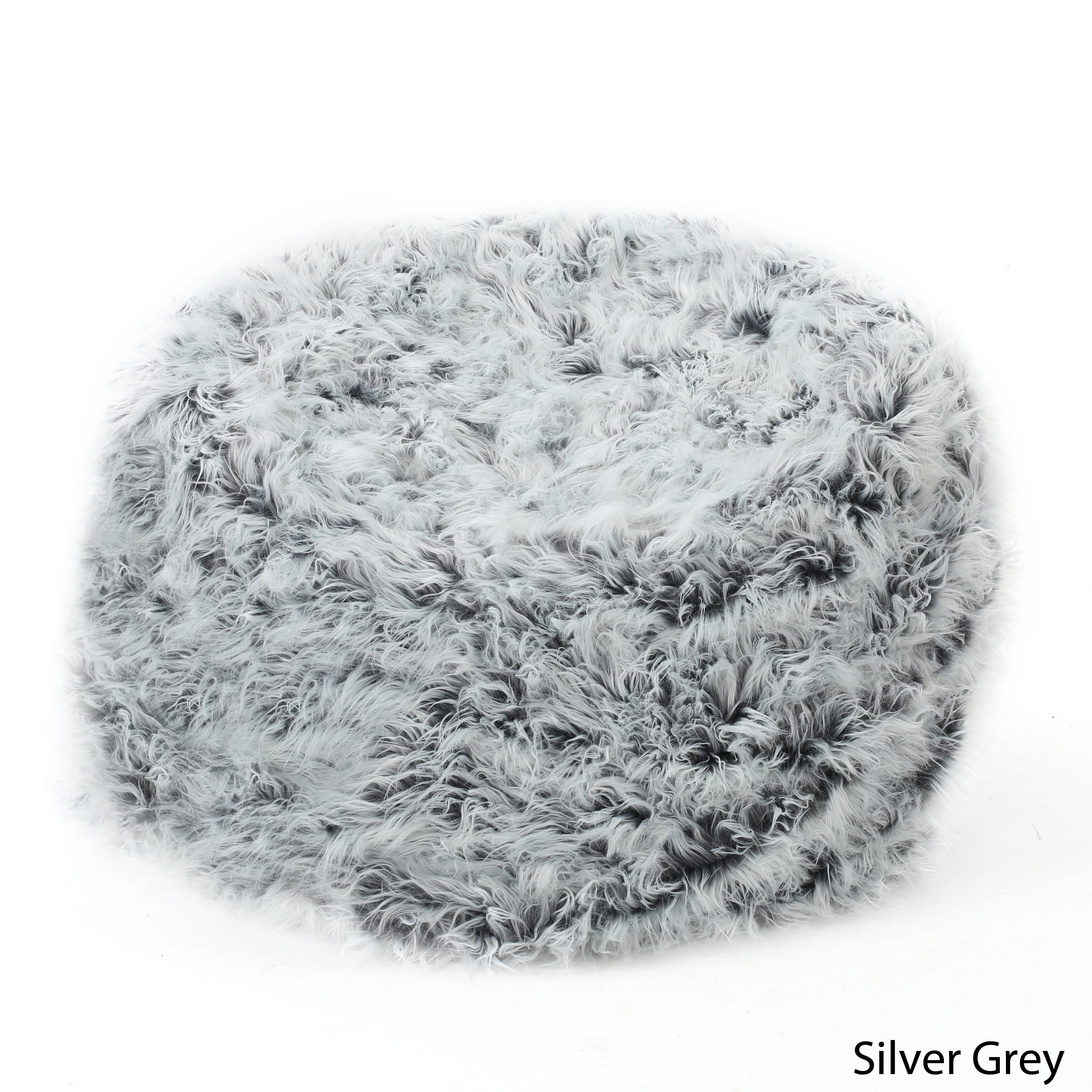 Noble House Rubani 5 Ft Long Faux Fur Bean Bag Chair Silver Grey
