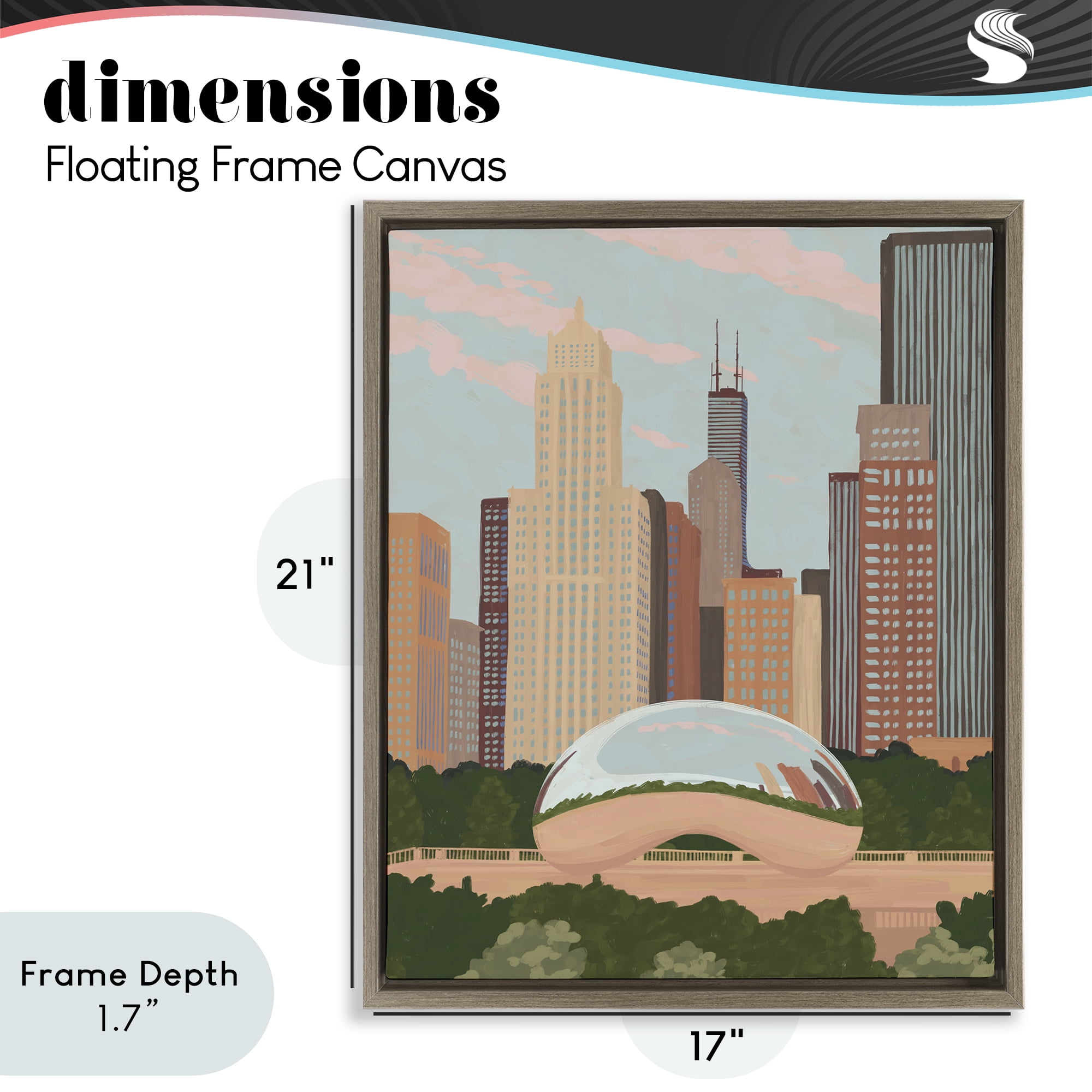 Stupell Industries Chicago Bean Cityscape Brown Framed Floater Canvas Wall Art, design by Veronica Lara