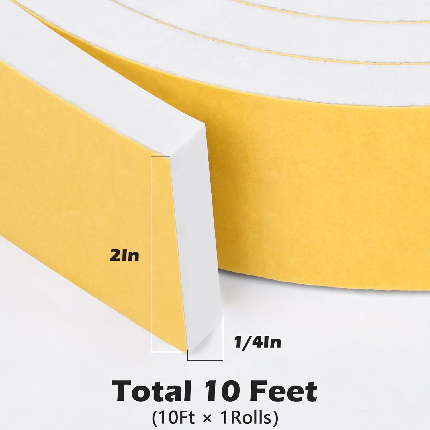 White Door Window Weather Stripping Self Adhesive Foam Tape High Density Foam Sealing Strip Window Insulation Weatherproof Gasket Tape 1" Wide X 1/4" Thick, 16.5 Ft X 2 Rolls, Total 33 Feet