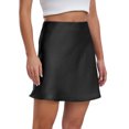 thumbnail image 5 of QAFOPEH Women's Satin Mini Skirt Solid Color High Waist A Line Party Skirt, 5 of 5