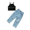 thumbnail image 1 of Wangscanis 2 Pcs Toddler Casual Outfits, Girls Short Halter Tank Tops + Ripped Jeans, 1 of 6