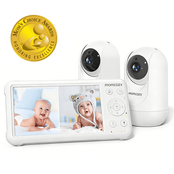 Momcozy Baby Monitor with 2 Cameras 5’’ 1080P Split Screen Video Baby Monitor with Camera and Audio no WiFi for Baby Safety 5000mAh Battery Infrared Night Vision 2-Way Audio 960ft Range Ideal Gift