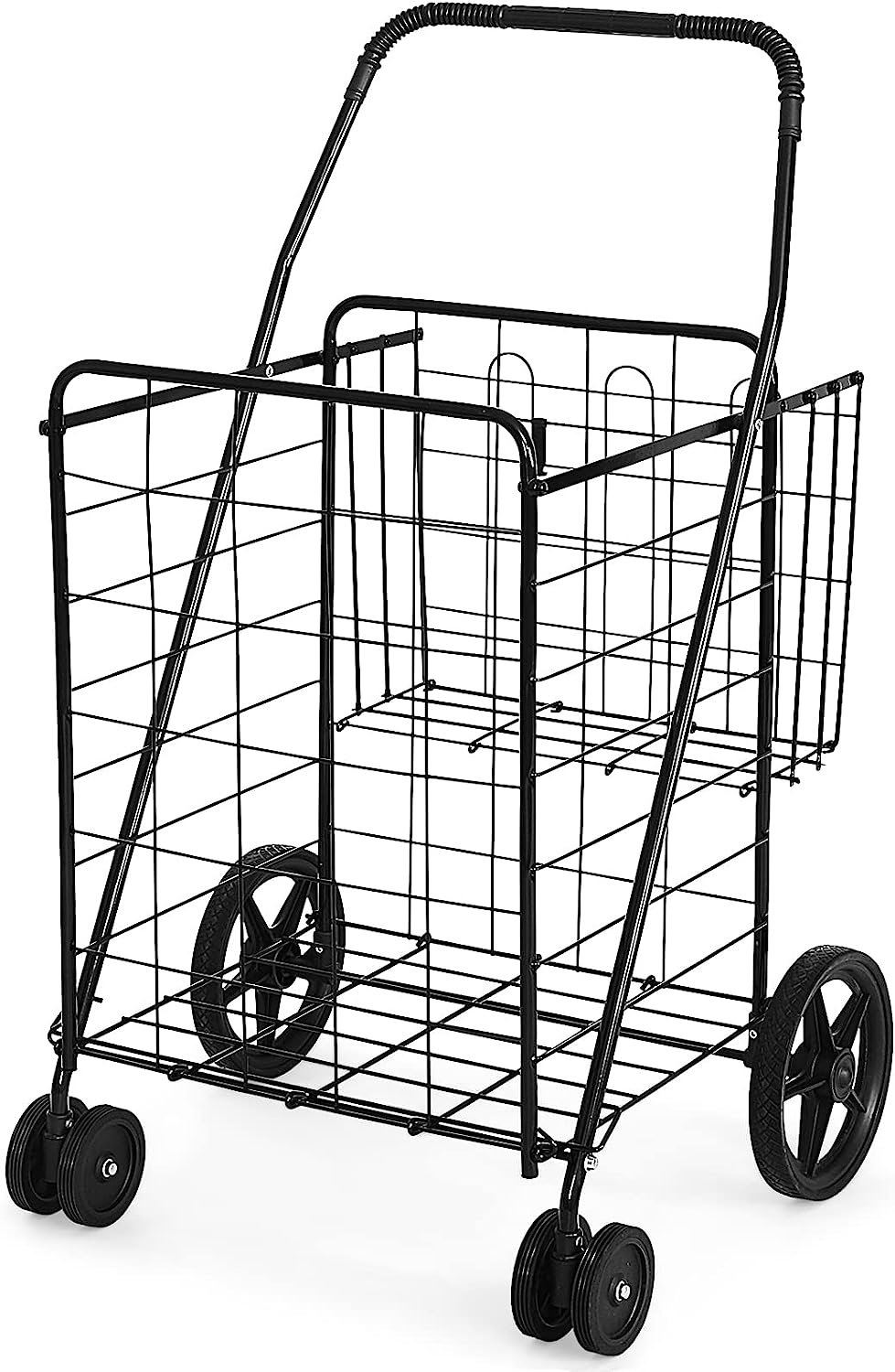 Jumbo Folding Shopping Cart With Rolling Swivel Wheels, Foldable Grocery Cart On Wheels With