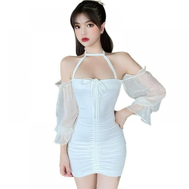 Robe à Manches Longues Sexy Ajustée à Épaules Dénudées pour Femmes